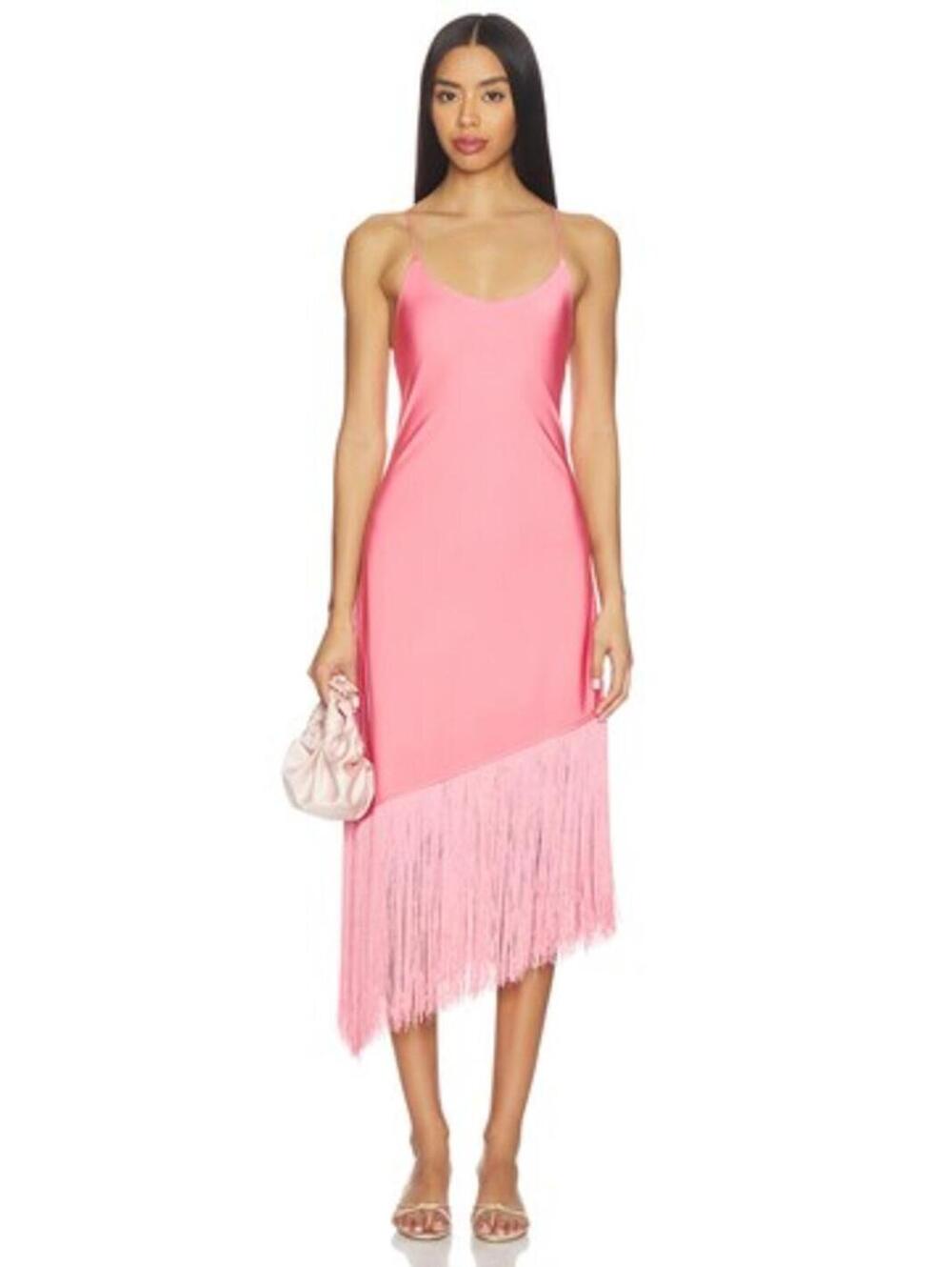 MORE TO COME Natalina Fringe Midi Dress in Pink